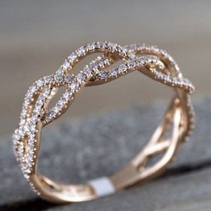 Women's Dainty Rose Gold Twist Cubic Zircon Diamond Band Wedding Engagement Ring
